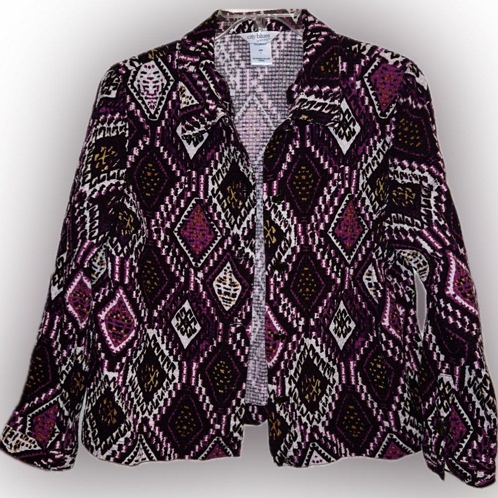 🔴City Blues Womens Size Large Jacket Heavy Blouse Long Sleeve Button Front L